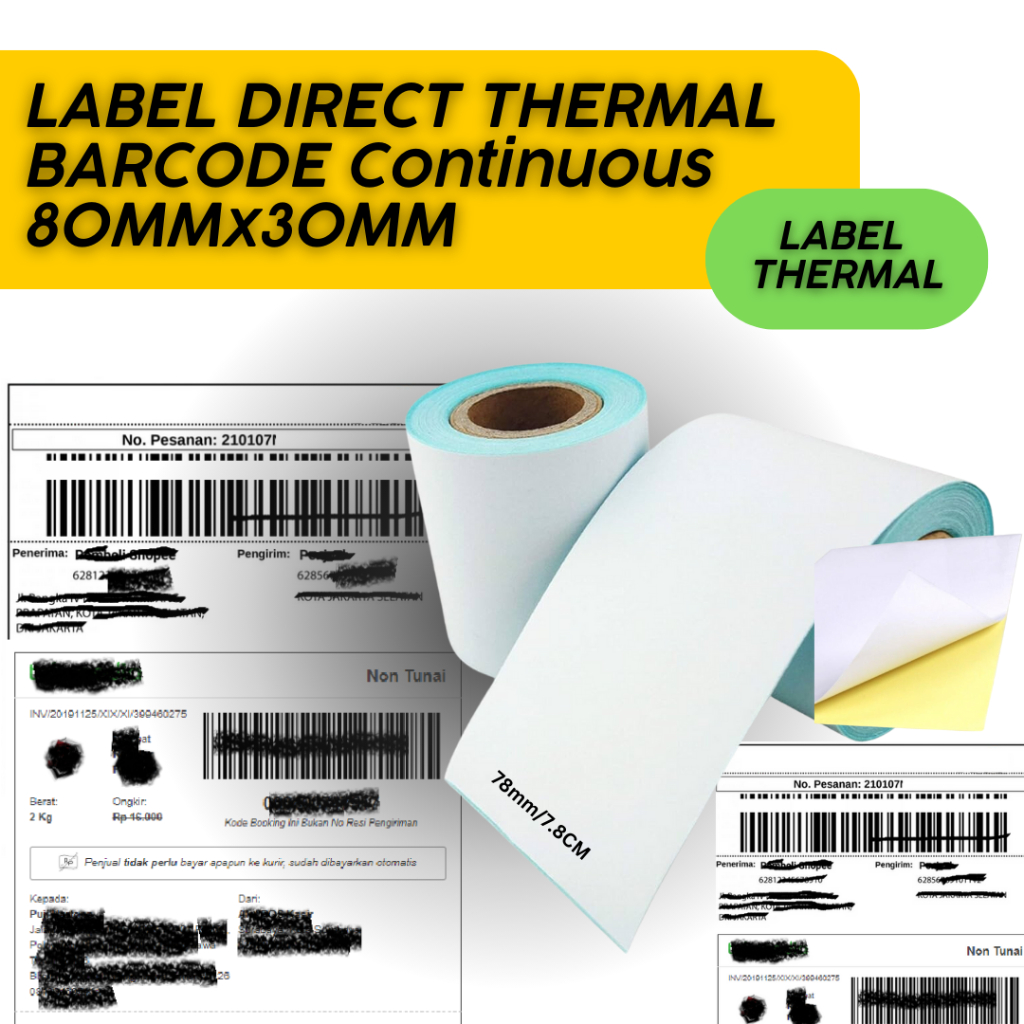 

Kertas Stiker Label Barcode Direct Thermal Continuous 80x30MM Murah