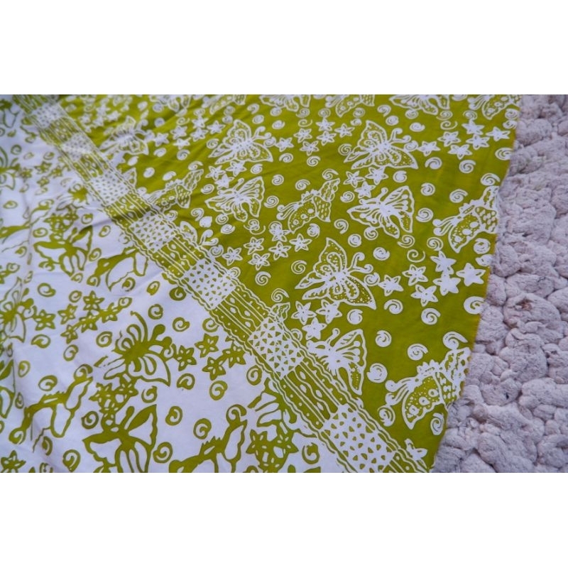 READY Kain Batik Cap Asli Motif Kupu Sinaran Warna Olive Premium Handmade