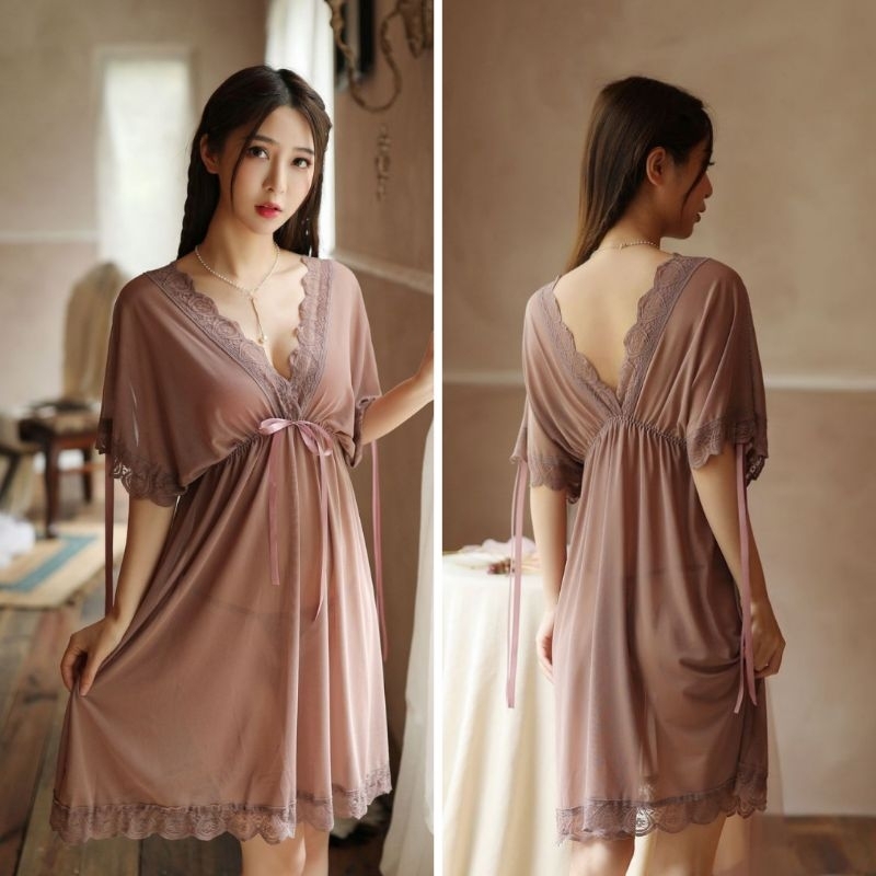 Lingerie Seksi Set D-121 Dress Piyama All Size / Big Size 2 Style Pakaian Dalam Baju Tidur Wanita Dewasa Seksi Baju Dinas Malam Panjang Import-Drill