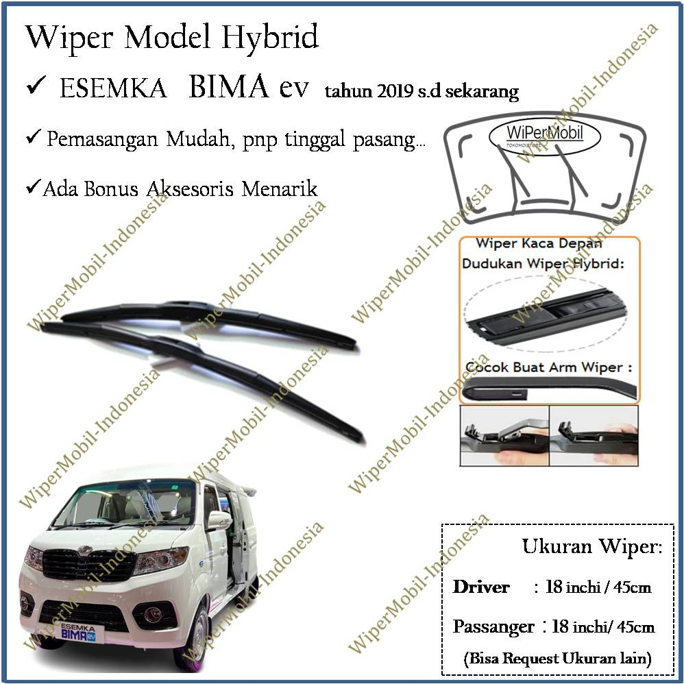 Wiper Hybrid Kaca Mobil Esemka Bima ev tahun 2019 2020 2021 2022 2023 2024