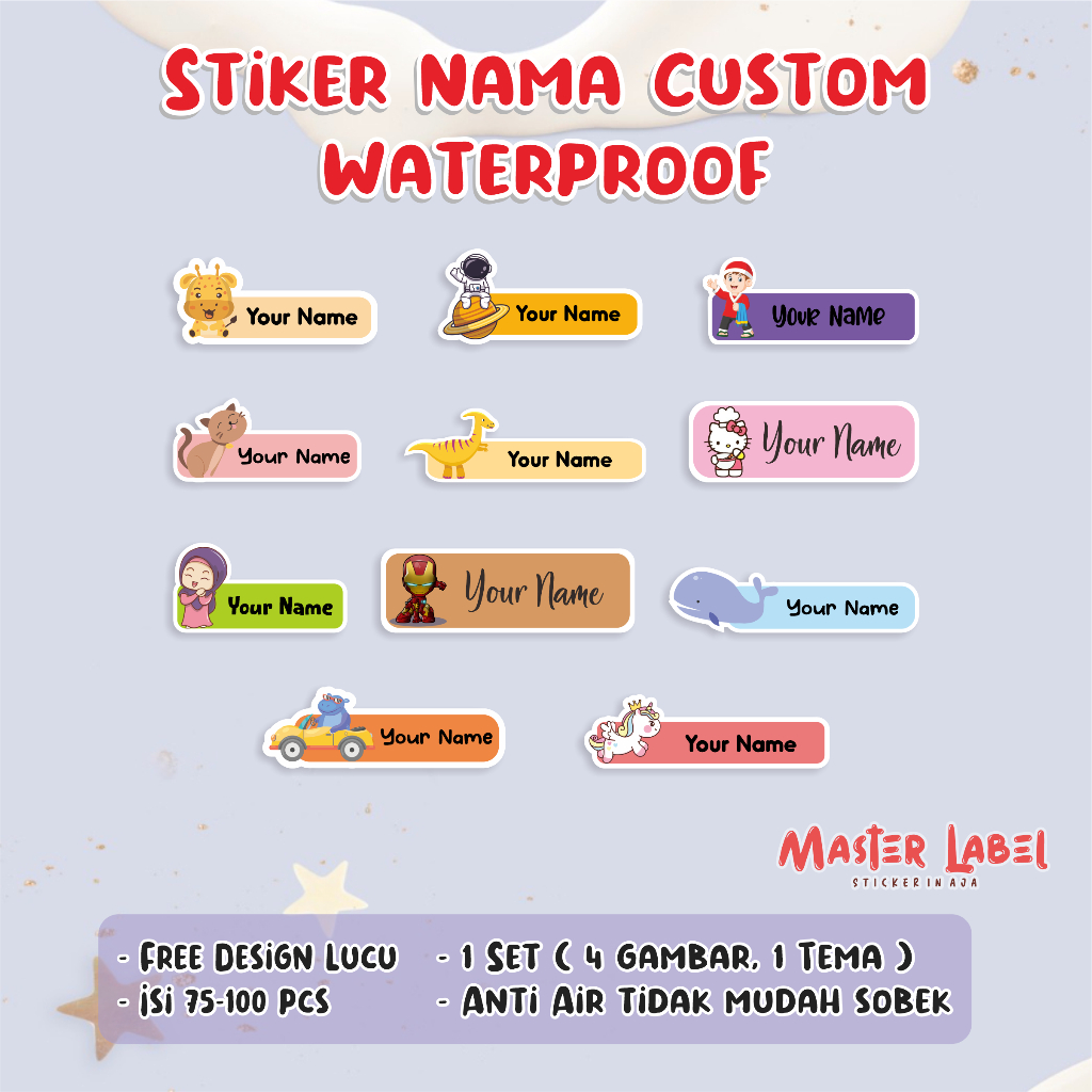 

Sticker nama sticker custom uk A3 ISI 100pcs sticker anak sticker label sticker sheet sticker karakter