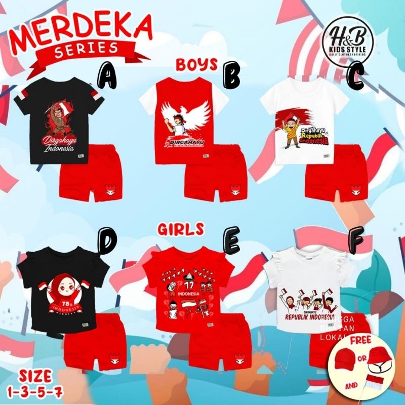 SETELAN MERDEKA SERIES FREE HAT/BUCKET & FLAG BY H&B KIDS STYLE