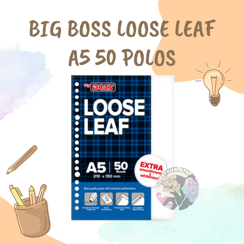 

[PAK] LOOSE LEAF BIG BOSS POLOS A5 ISI 50 LEMBAR PLAIN ISI KERTAS BINDER A5 20 LUBANG