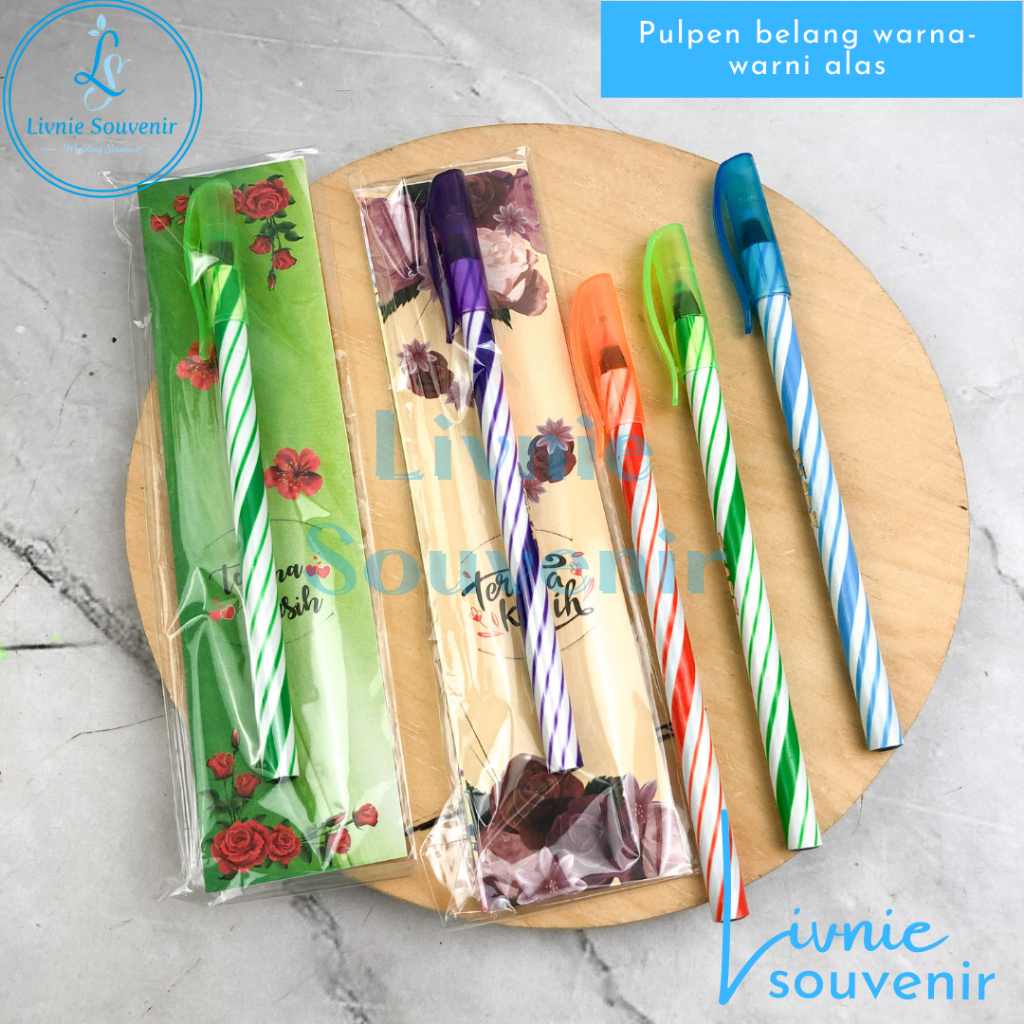 

Souvenir Pulpen Pen Bolpaint Belang / Ulir warna-warni Alas Kemasan Plastik