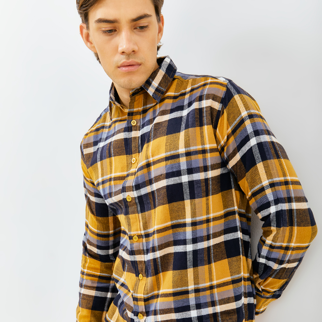 PAULMAY Kemeja Flanel Pria Lengan Panjang Kuning 6716