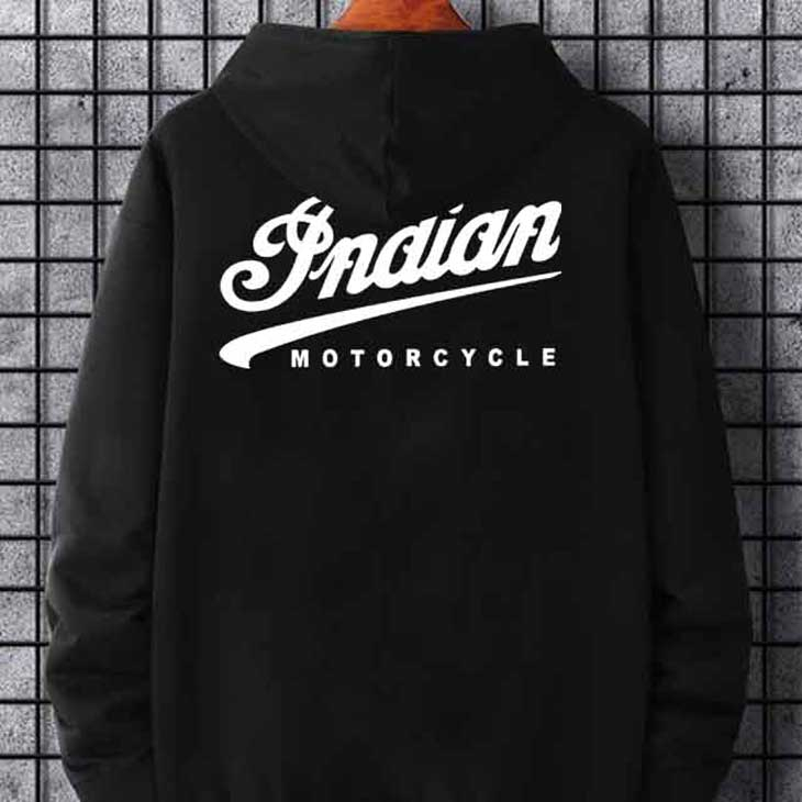 Jaket Hoodie Indian Motorcycle Logo Hoodie Hitam Casual Unisex Bahan Katun