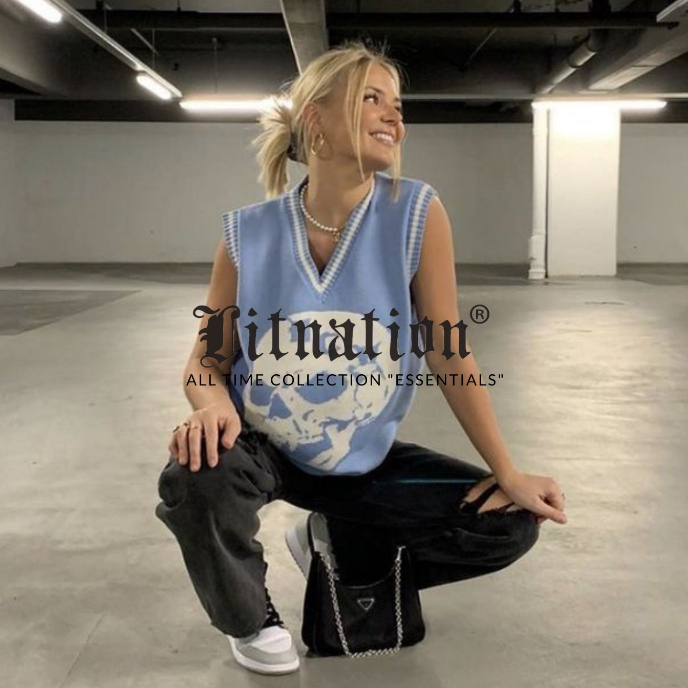 skull sweater vest rompi rajut sweater