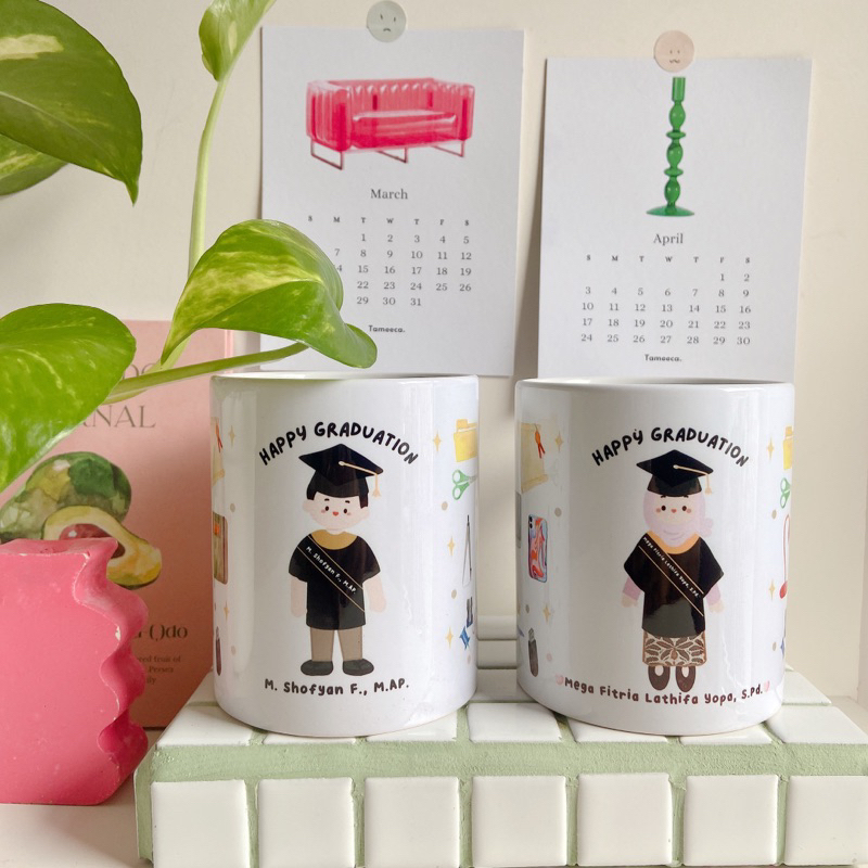 MUG GELAS CUSTOME/MUG KARAKTER/ GRADUATION HAMPERS/KADO WISUDA/HAMPERS WISUDA
