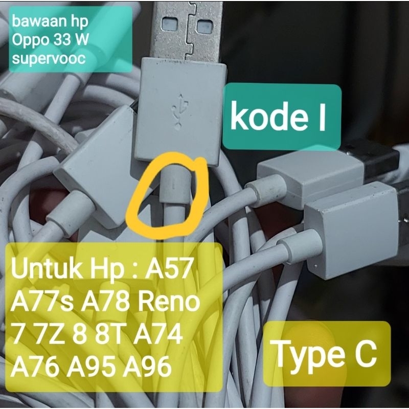 Kabel Oppo reno 7 / A74 / A95 / A96 A77s dll 33w 3A copotan bekas asli super vooc 33 watt