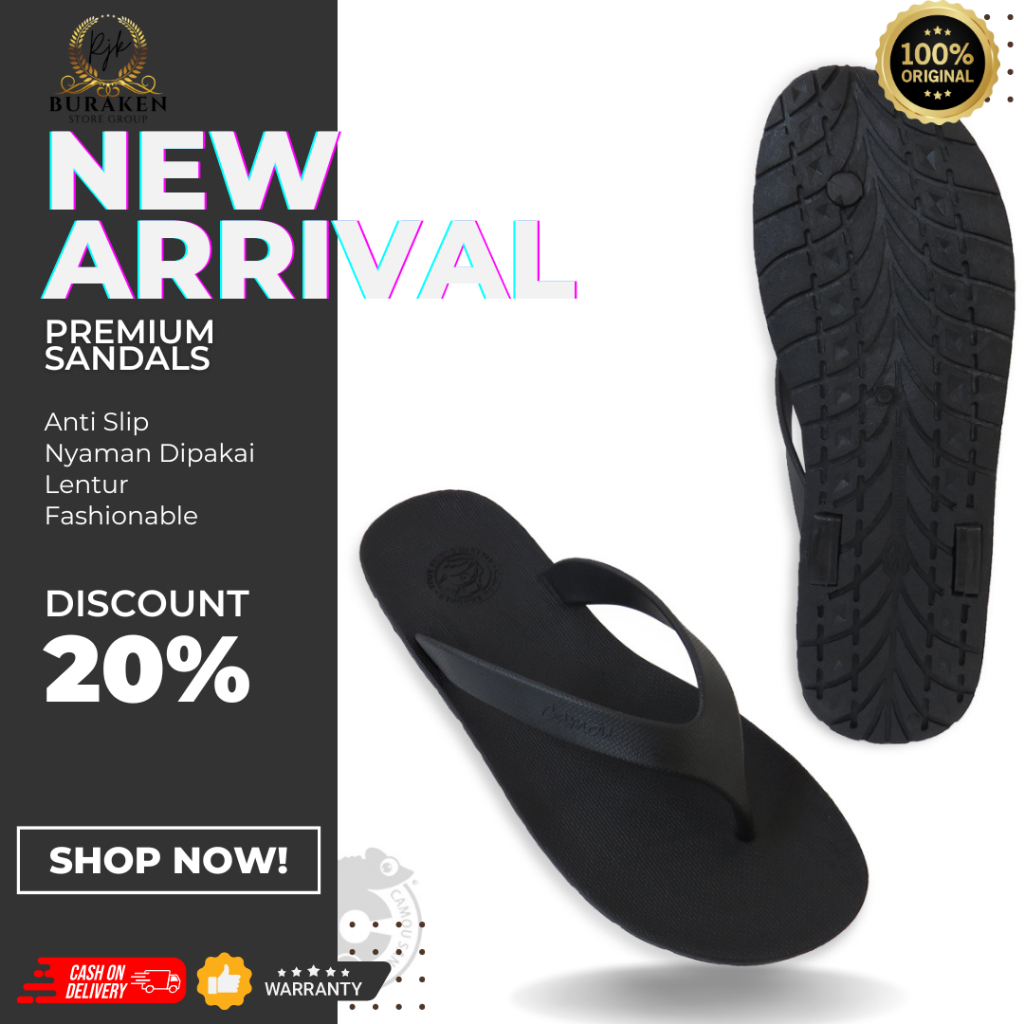 Sandal Jepit Cowok keren Simple Elegan Fullblack Hitam