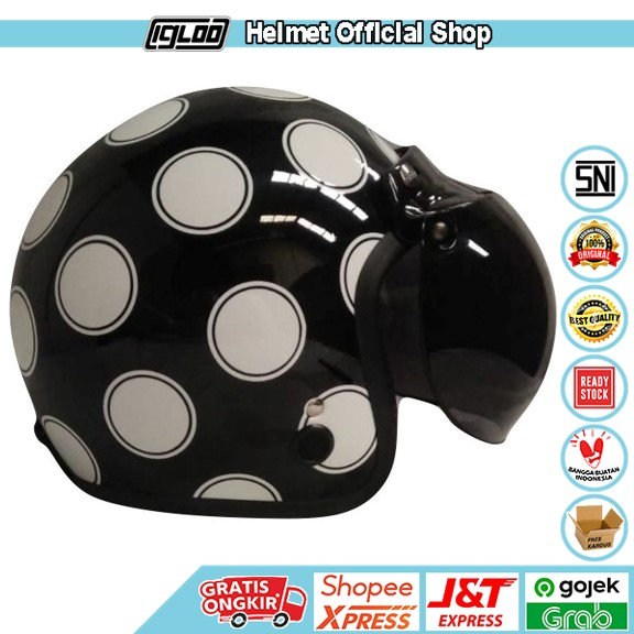 Helm Bogo / Helm Retro / Helm Igloo Moon Black White + Kaca