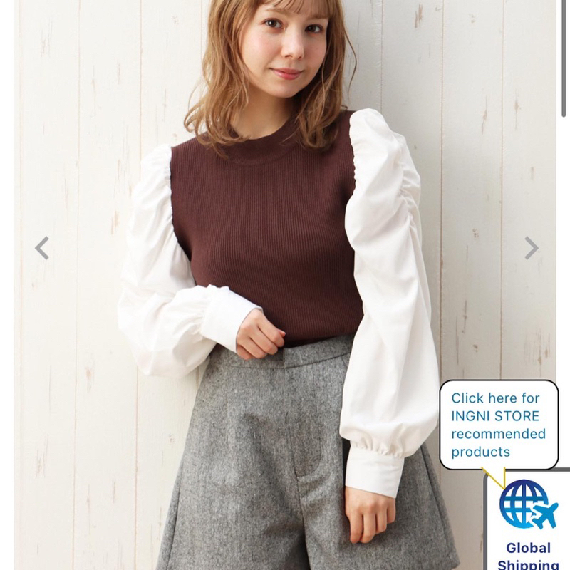 INGNI puffy mix katun LENGAN balon - atasan rajut puffy - puffy knit top