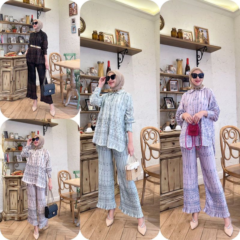 One Set Prisket Silk Premium | Setalan Celana Wanita Viral | Setelan Kekinian | Setelan celana Wanit