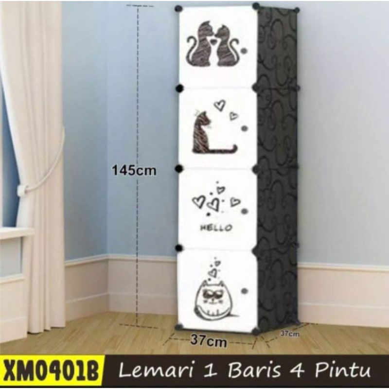 Diskont Lemari Pakaian Plastik Portable 4 Pintu Lemari Serbaguna Lemari Hemat Tempat Lemari