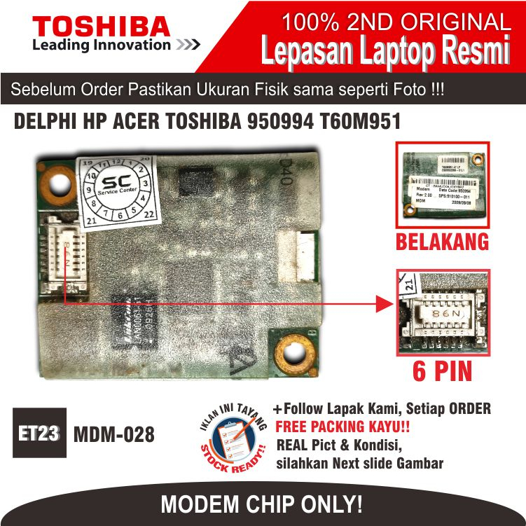 ET23 MDM-TOS-10 Internal MODEM Card Chip Laptop ASUS TOSHIBA LENOVO HP COMPAQ, ACER AXIOO ZYREX DEL 