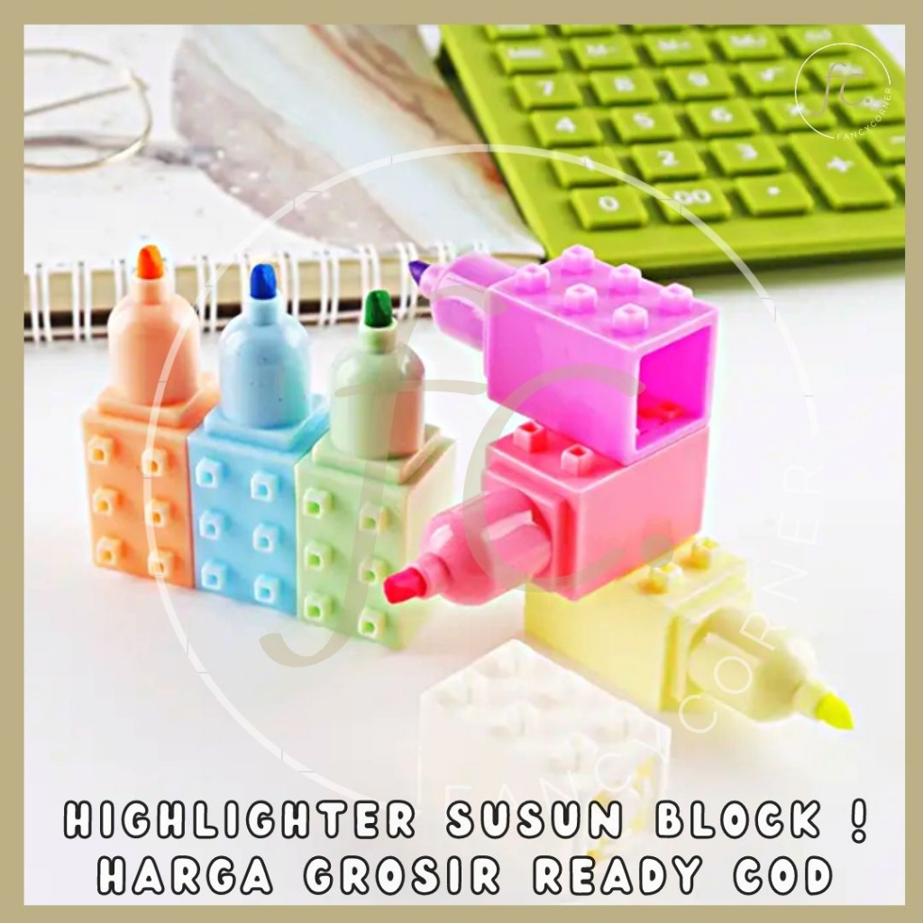 

1 Set isi 5 Pcs Highlighter / Color Marker Spidol Warna Pastel Susun Mini Blok Puzzle Bangunan Warna Stackable Candy Block Premium Import Korean Japan Grosir Ready COD