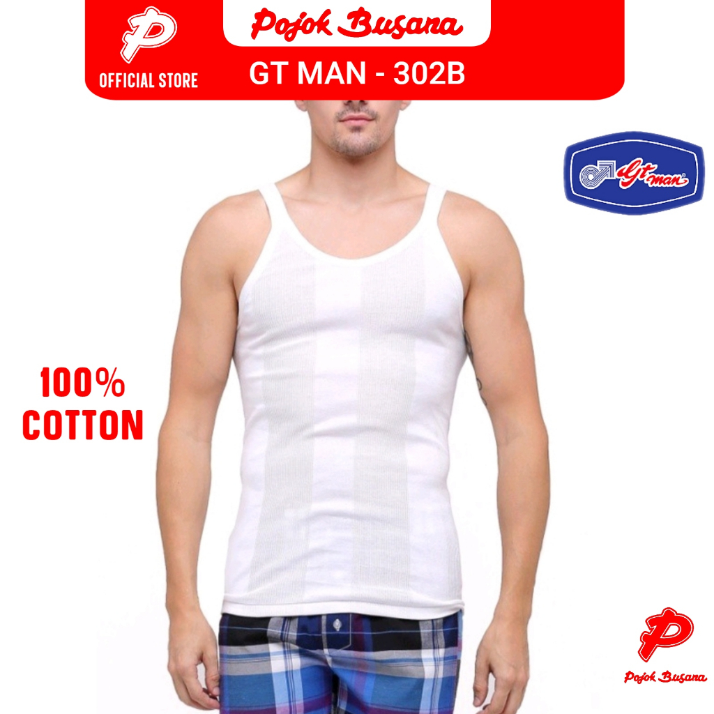 Pojok Busana GT MAN Singlet Kaos Dalam Pria 302B Putih Tanktop - Ricky Boxer Celana Dalam Pria