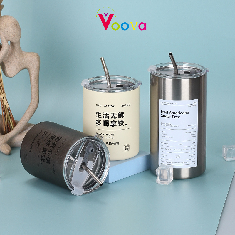 	 VOOVA 320ml / 600ml Botol Minum Stainless Steel Dengan Cangkir Stainless/304 Gelas Stainless Steel/Mug Berkapasitas Besar	