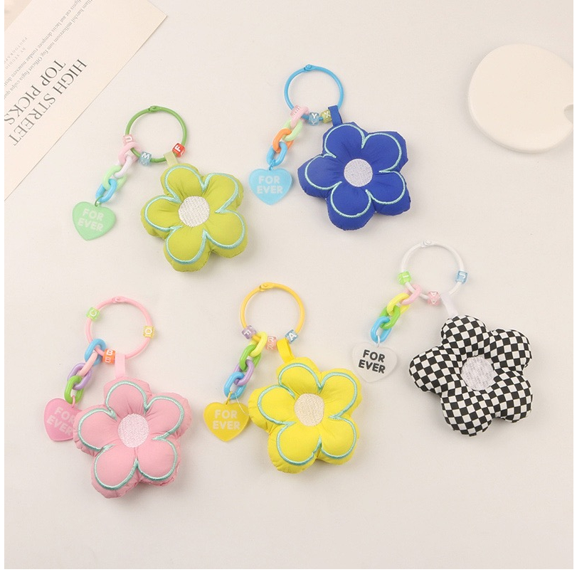 Mores Aksesoris Gantungan Kunci Tas Bentuk Boneka Bunga Daisy Bag Charm Plush Doll Pendant Keychain Pastel Import Lucu