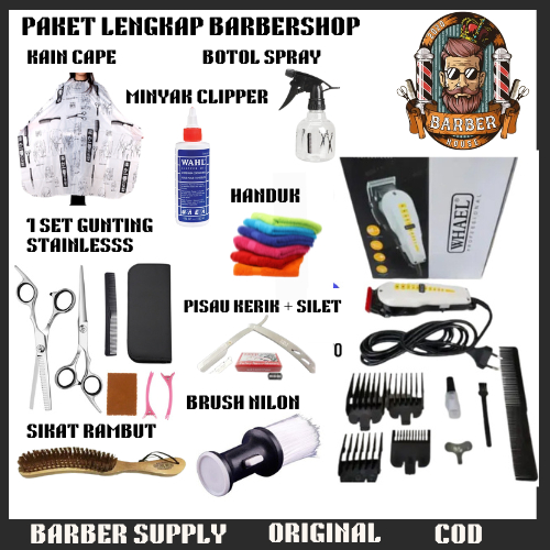 cod Promo Paket barbershop alat cukur rambut alat pangkas rambut lengkap 1 set original whael paket 