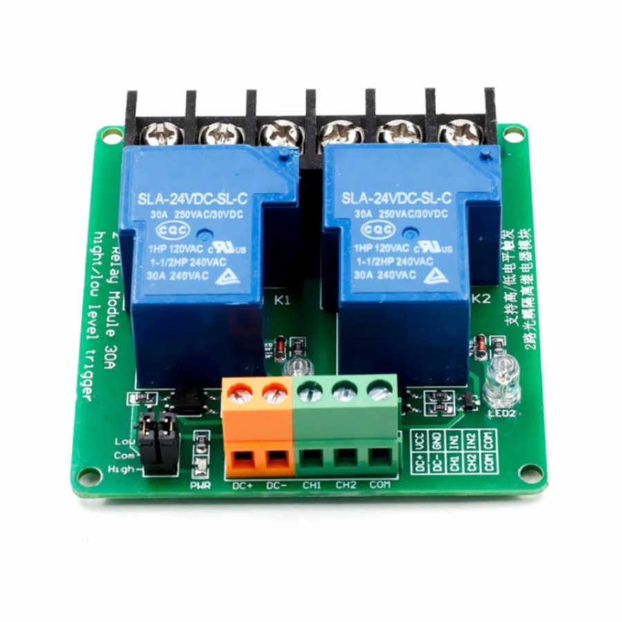 Relay module Arduino 2ch 30A Input Bisa High dan Low Active Trigger