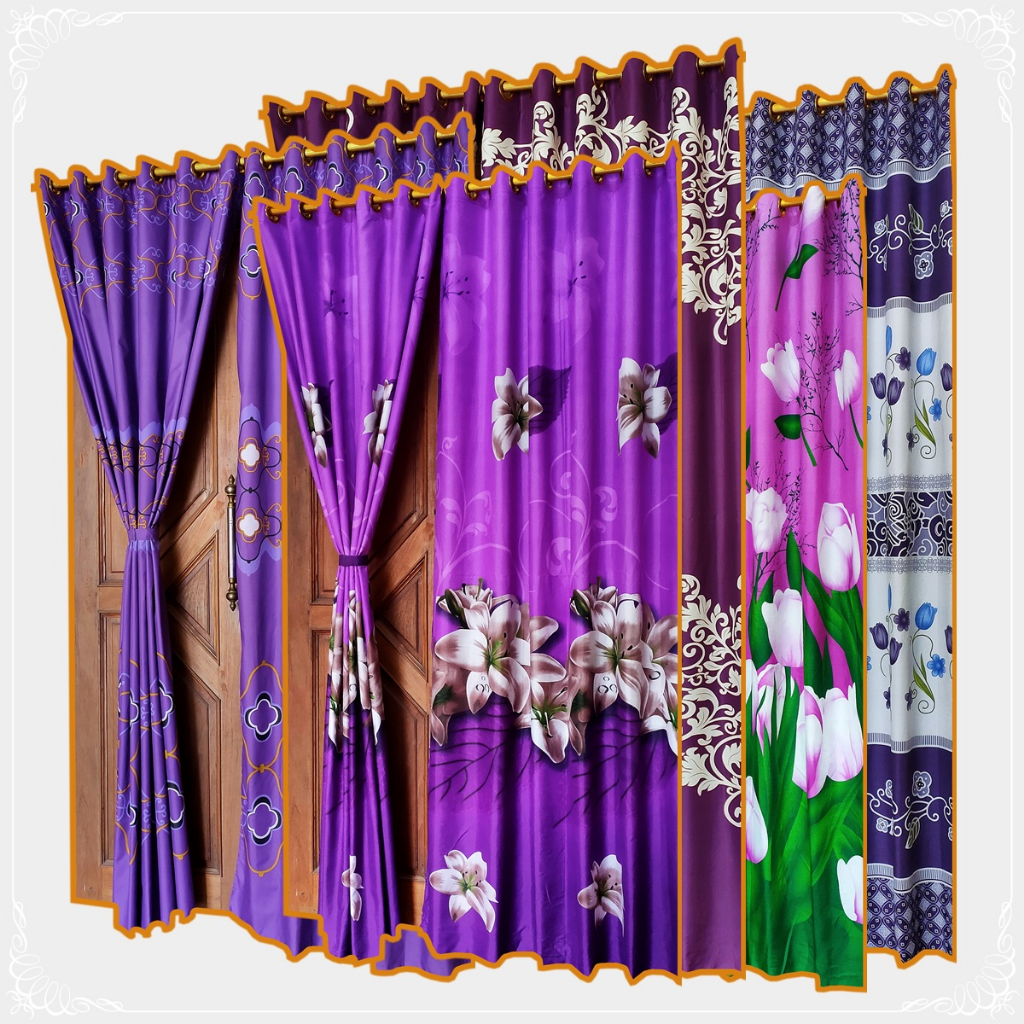 Gorden Warna UNGU Model Smokring 12 Ring untuk Korden Pintu atau Hordeng Jendela Panjang