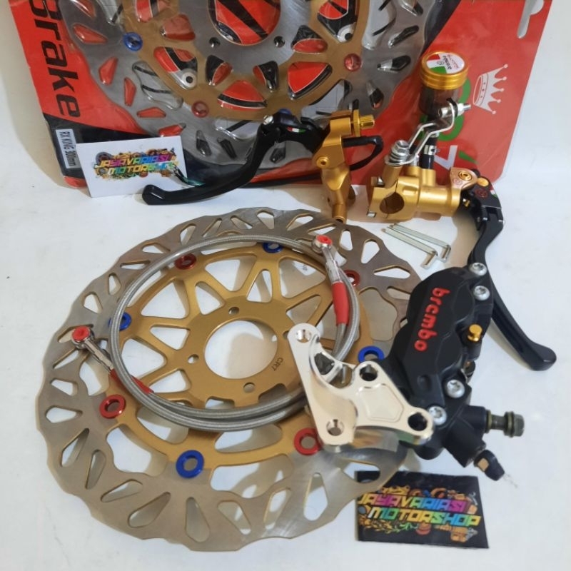 PAKETAN DEPAN RX KING NEW ~ KALIPER BIGPOT BRCMBO 4PISTON 4P AXIAL KANAN BABET + BREKET BIGPOT DISC 