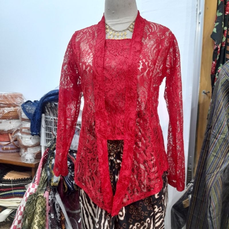 Kebaya Brokat Kutu Baru Merah Cabe uk L