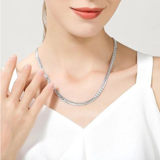 Kalung Pria Wanita Titanium Rantai Asli Sisik Naga Silver Putih Perak Rante Keren Anti Karat