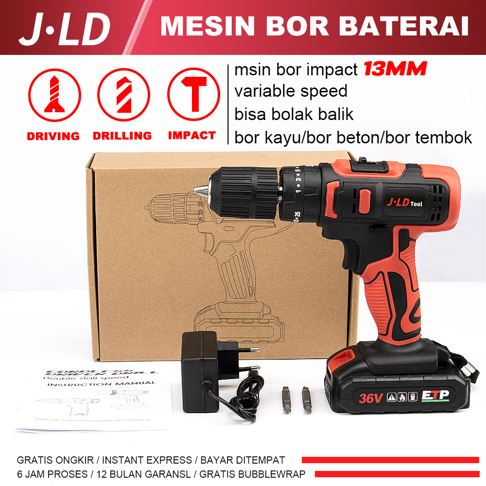 JLD 13mm mesin bor impact baterai bor cas cordless bor baterai bor listrik jld tool impact variabel 