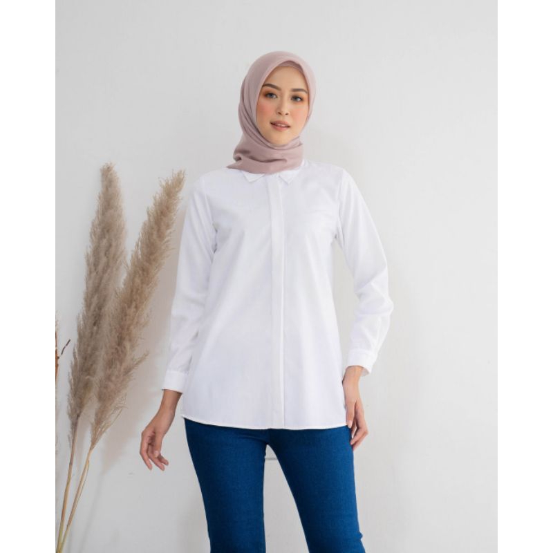 Kemeja Kerja Wanita / Kemeja Putih Formal Wanita /  Kemeja Polos Putih Formal / Kemeja Polos Hitam F
