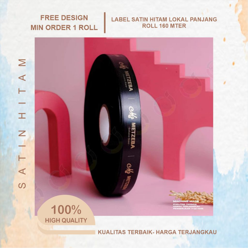 Label Satin Hitam Custom/ Label Satin Hitam Dengan Desain Anda Sendiri,Label Cetak Pakaian Satin
