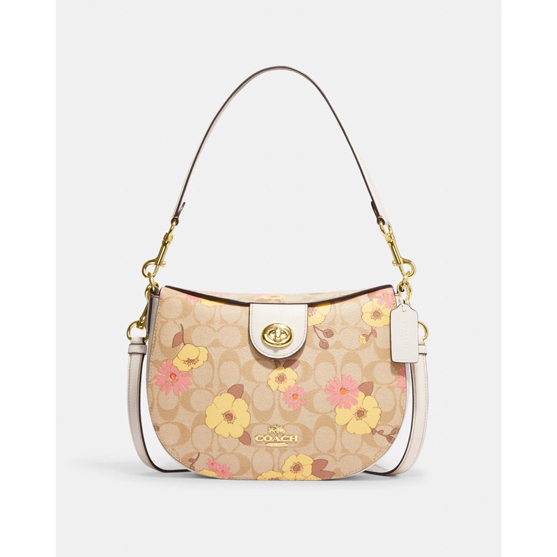 [ORGINAL 100%] Coach CH347 Ella Hobo In Signature Canvas With Floral Cluster