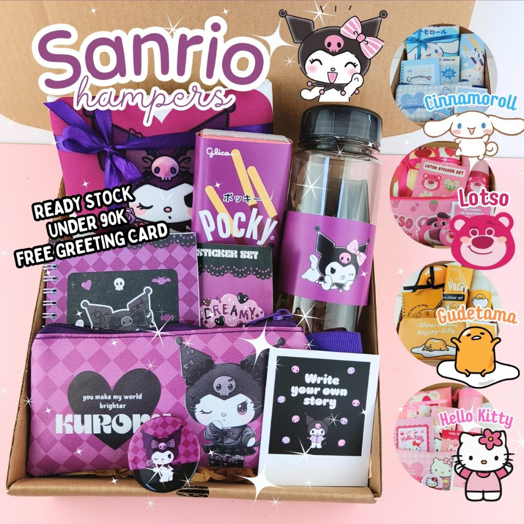 

Donesubego - Hampers Kado Karakter Sanrio Hello Kitty Kuromi Cinnamoroll Gudetama Lotso Paket Gift