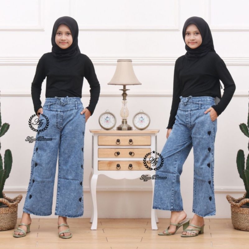 Celana kulot love jeans anak perempuan umur 13 tahun/Celana panjang  jeans anak remaja tanggung