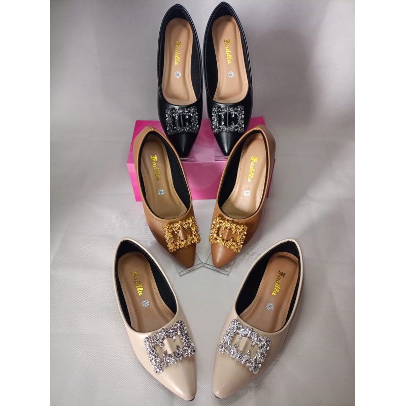 Fadilla Sepatu Kerja Pantofel Pansus Wanita Heels 3cm Premium Kekinian Murah