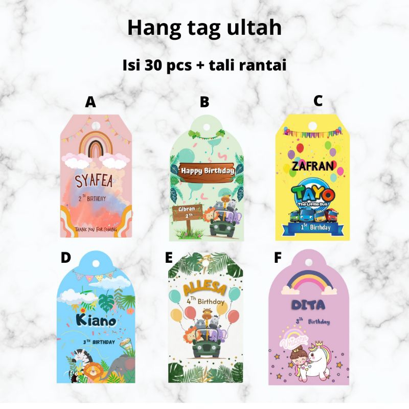 Hang tag ulang tahun custom / hang tag acara tasyakuran