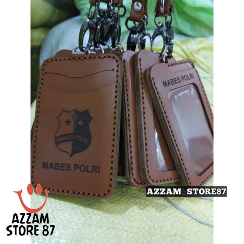 

Holder ID Card Tali Lanyard Name Tag Kulit Asli Logo Mabes Polri