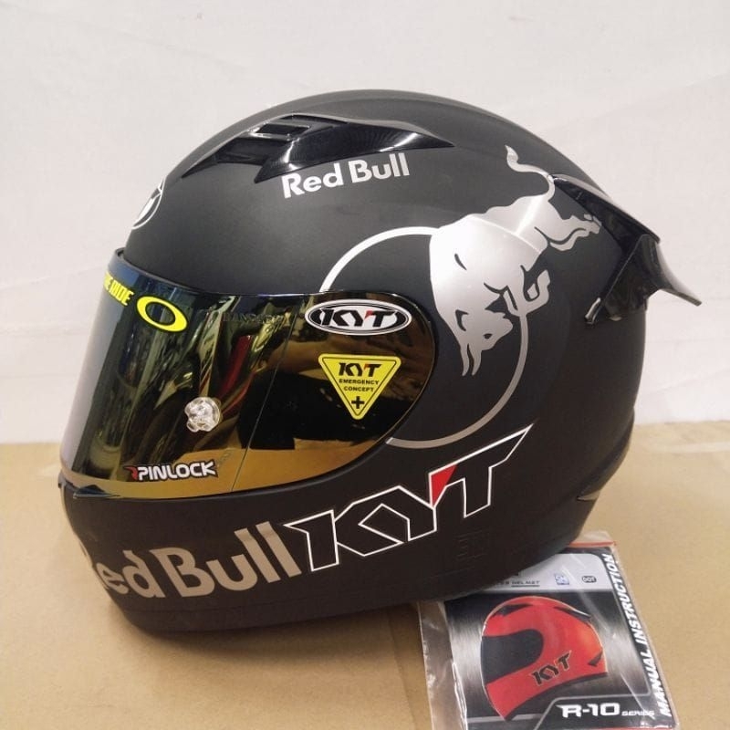 HELM KYT R10 BLAK DOFF/ HITAM DOOF PAKET RED BULL