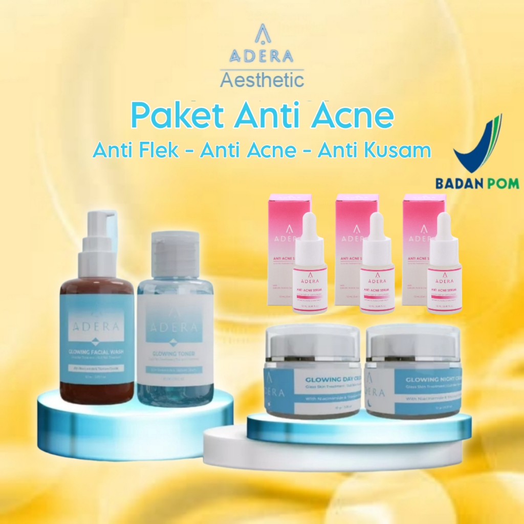 Adera Skincare Paket Perawatan Wajah Glowing Bpom [Flek Hitam Darkspot Brightening Anti Acne]