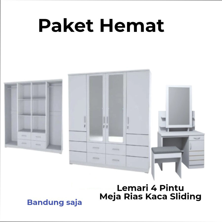 Paket Lemari Meja Rias Lemari 4 Pintu Meja Rias Putih minimalis Murah