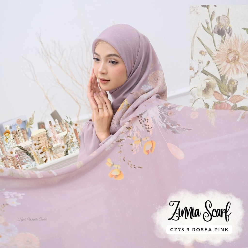 [Beli 3 GRATIS Hadiah] Hijabwanitacantik - Zinnia Scarf Polycotton Voal | Hijab Printing Segi Empat Scarf Motif | Jilbab Premium | Kerudung Segiempat