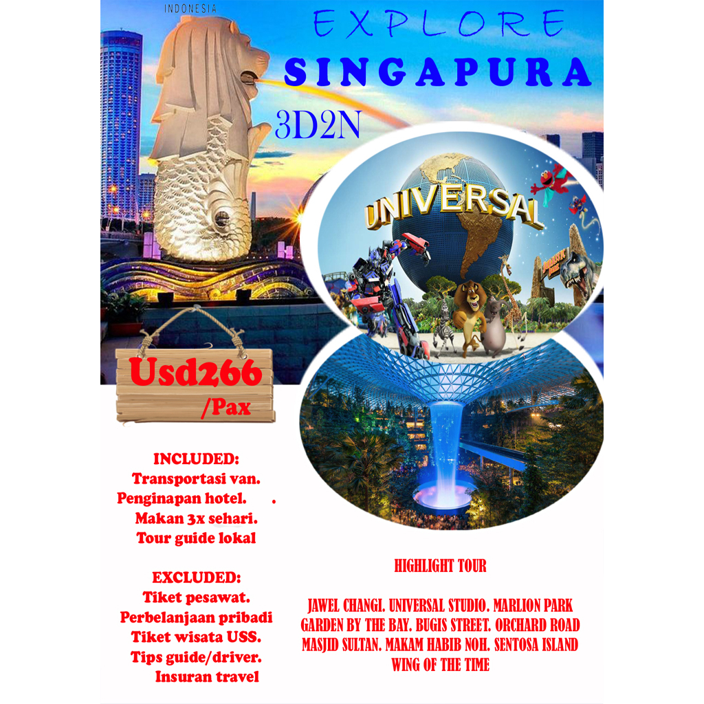 PAKET TOUR SINGAPORE, 3D2N.(Grounding/LA)