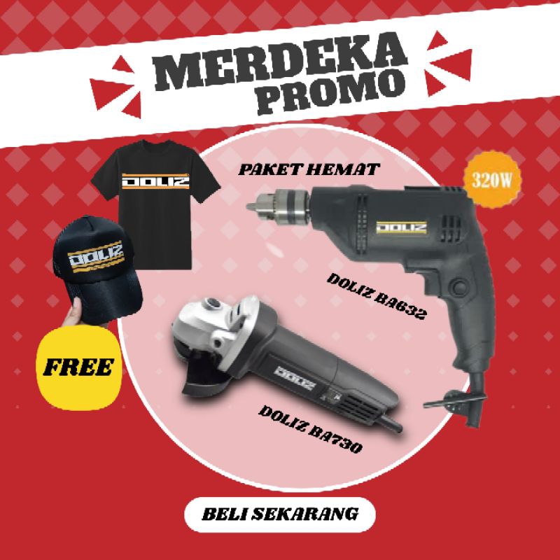 Paket Gerinda Tangan Doliz BA730 4 inch + Bor BA632 Doliz 10mm