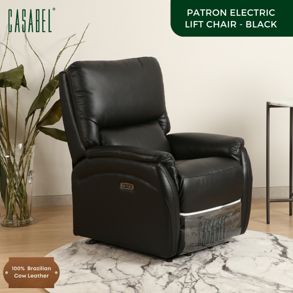 Kursi Santai Elektrik Kulit Asli Recliner CASABEL PATRON - BLACK