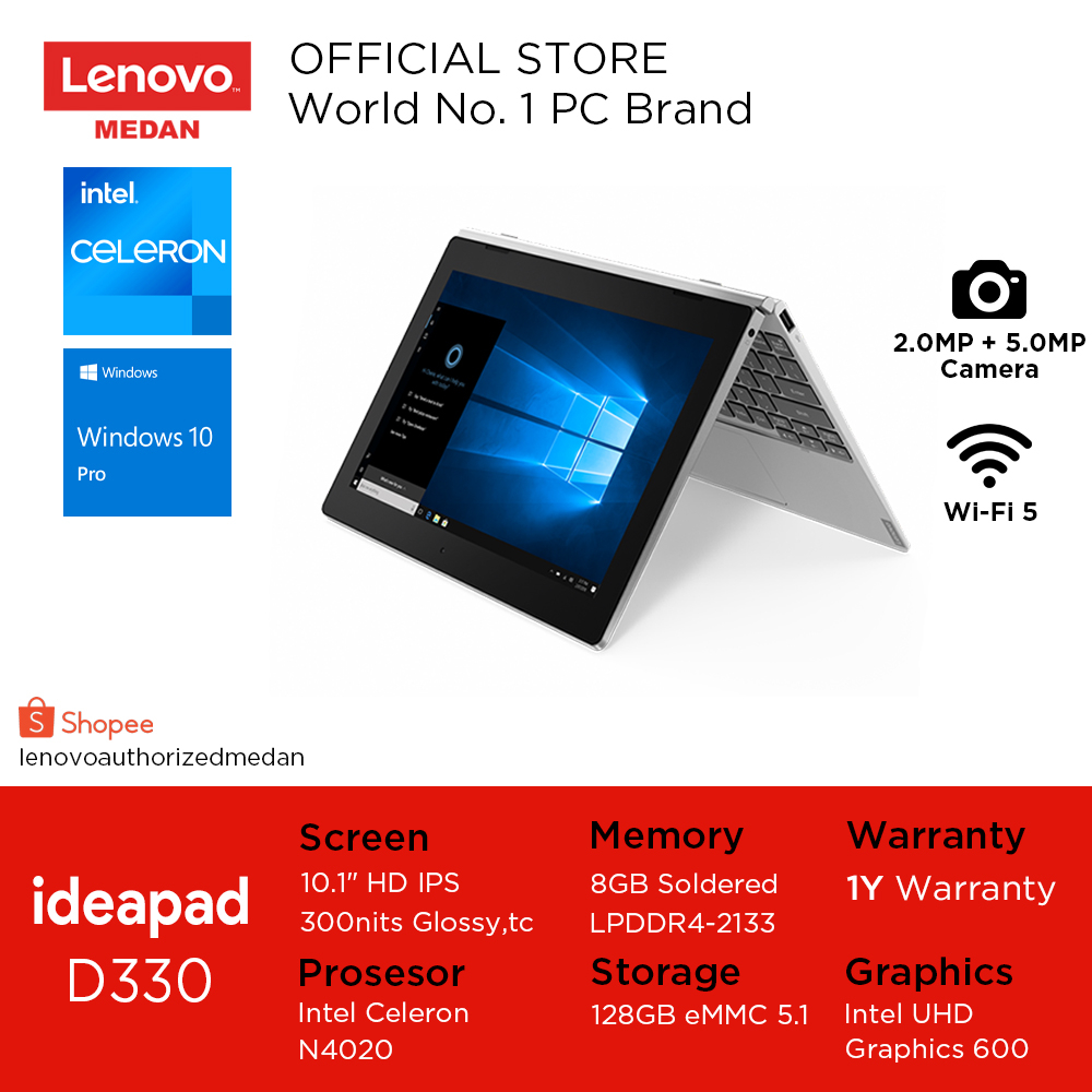 Lenovo IdeaPad Flex D330 10IGL 0MID, Cel N4020/8GB/128GB/W10Pro/MineralGrey/1Y/10.1” HD IPS Touch