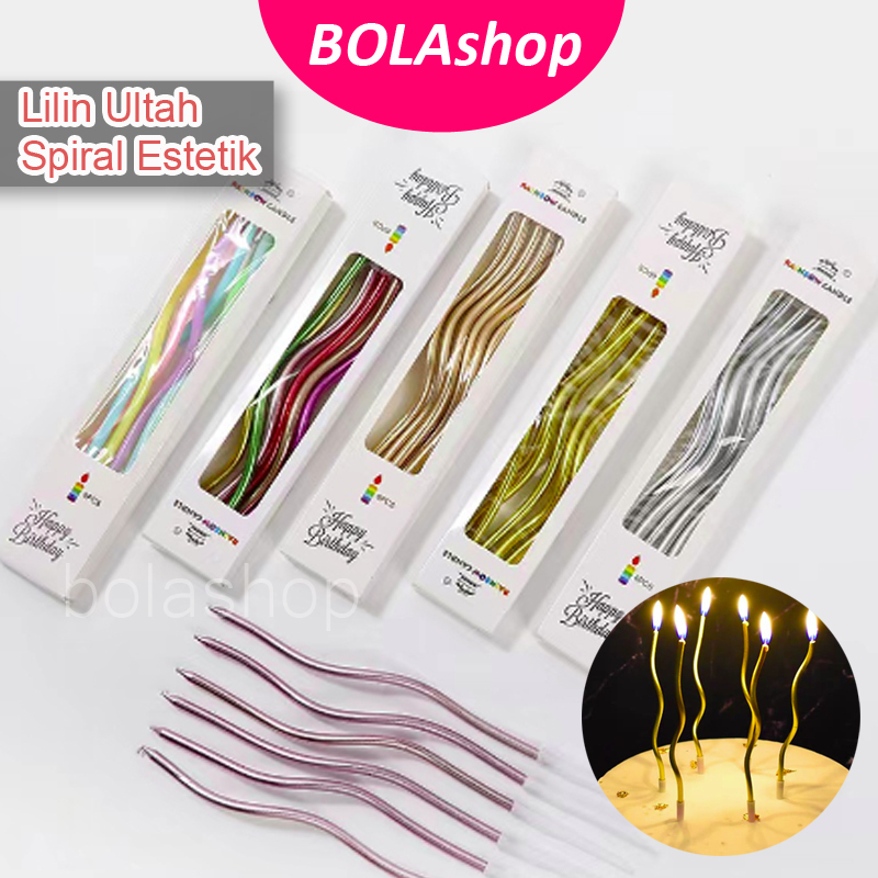 Lilin Ulang Tahun Spiral isi 6 Batang Metalik Tinggi 16 cm Ulir Panjang | Twisted Swirl Tall Candle