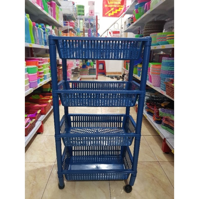 Rak Salon Keranjang Plastik 4 susun/Tingkat serbaguna Beroda