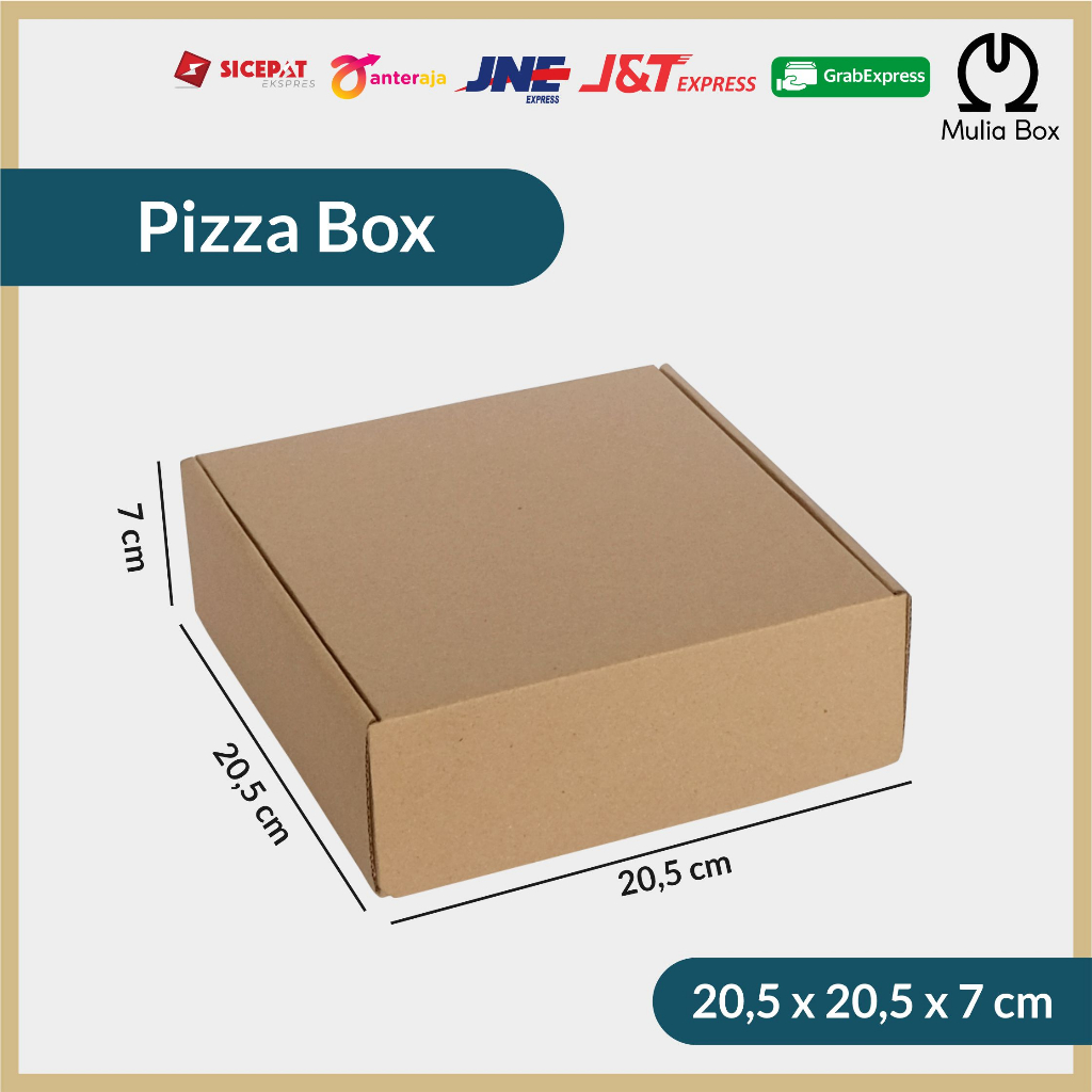 

Kardus Packing Pizza Box 20,5 x 20,5 x 7 cm Corrugated Die Cut Hampers Polos Hadiah Bingkisan