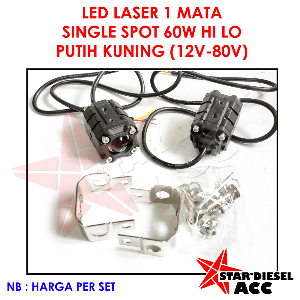 LED LASER SATU MATA PUTIH KUNING HI LO SUPER TERANG HJG LASER 60W MINI PROJIE
